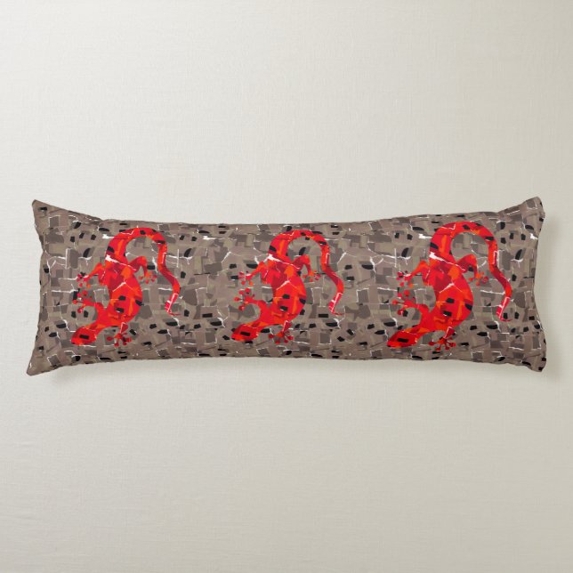 Red Lizard Collage Body Pillow (Front)