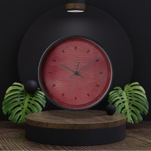 Red Lizard Leather Print Clock