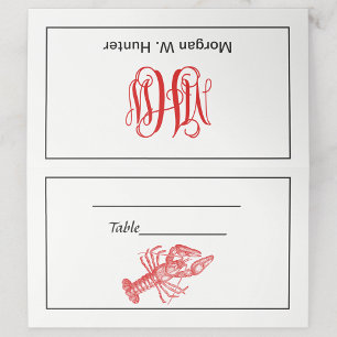 Red Lobster #1 Drawing Vine Script Monogram Place Card
