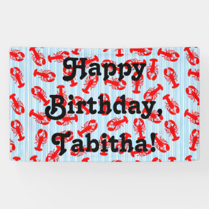 Red Lobster Animal Pattern on Blue Stripes Banner