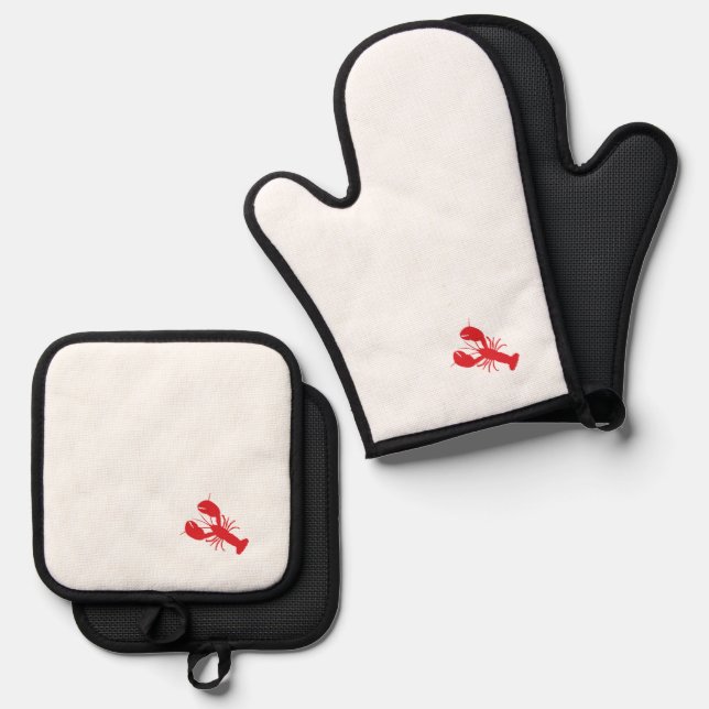 Red Lobster Bake Coastal Beach Ocean Maine Fun Oven Mitt & Pot Holder Set (Front/Back)