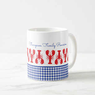 Red Lobster Blue Gingham Coastal Family Reunion  Coffee Mug