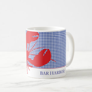 Red Lobster Blue Gingham Coastal Town NAME Summer Coffee Mug