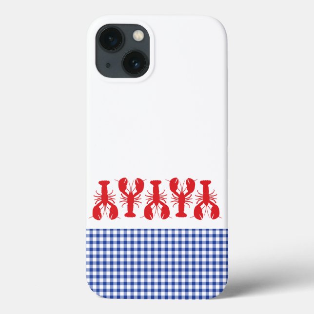Red Lobster Blue Gingham Coastal Travel Tech Case-Mate iPhone Case (Back)