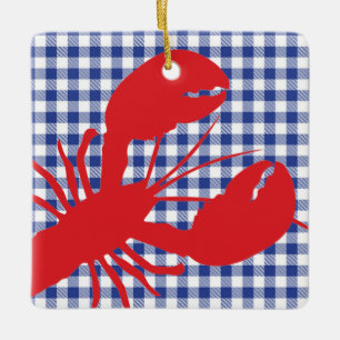 Red Lobster Blue White Gingham LOCATION Year Ceramic Ornament