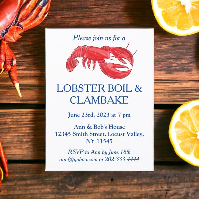 Red Lobster Boil Clambake Party Invitation Postcard (Creator Uploaded)