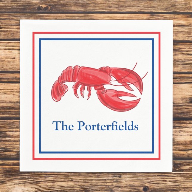 Red Lobster Border Personalized Party Napkin (Creator Uploaded)