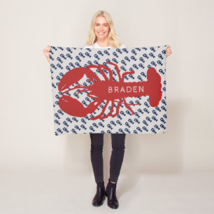 Red Lobster Boy's Name Personalized Fleece Blanket
