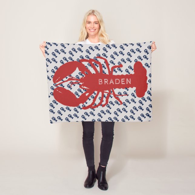 Red Lobster Boy's Name Personalized Fleece Blanket (In Situ)