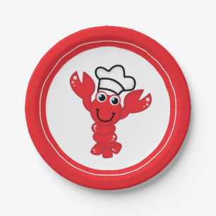 Red Lobster Chef Hat Cute Cartoon Illustration Paper Plate