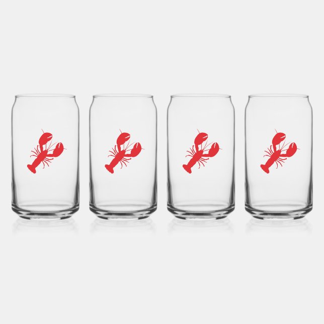 Red Lobster Coastal Beach Ocean Maine Fun Can Glass (Back)