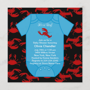 Red Lobster Crayfish Baby Boy Shower Invita Invitation