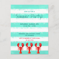 Red lobster green white summer party invitation