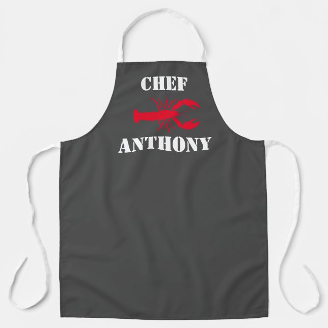 Red Lobster Grey White Personalized Chef Mens Apron (Front)