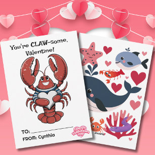 Red Lobster Kids Valentine's Day You're CLAW-some Holiday Card