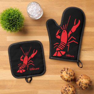 Red lobster logo personalized kitchen oven mitt & pot holder set