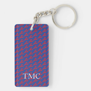 Red Lobster Pattern Blue Preppy Monogram Initials Keychain
