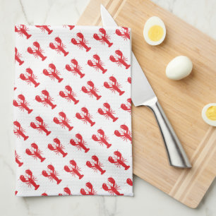Red Lobster Pattern Coastal Beach Ocean Fun Kitchen Towel