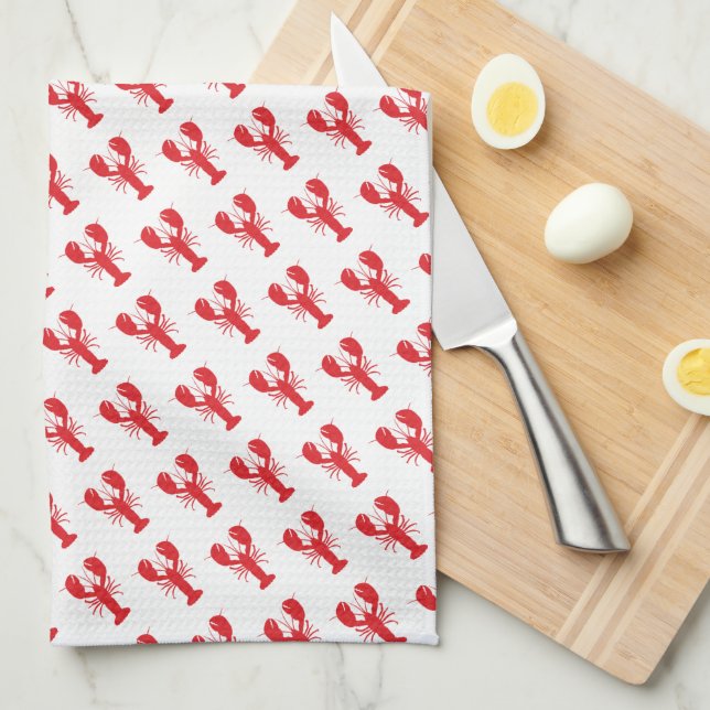 Red Lobster Pattern Coastal Beach Ocean Fun Kitchen Towel (Quarter Fold)