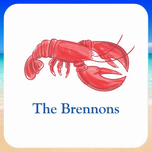 Red Lobster Personalized Coastal Party Square Paper Coaster