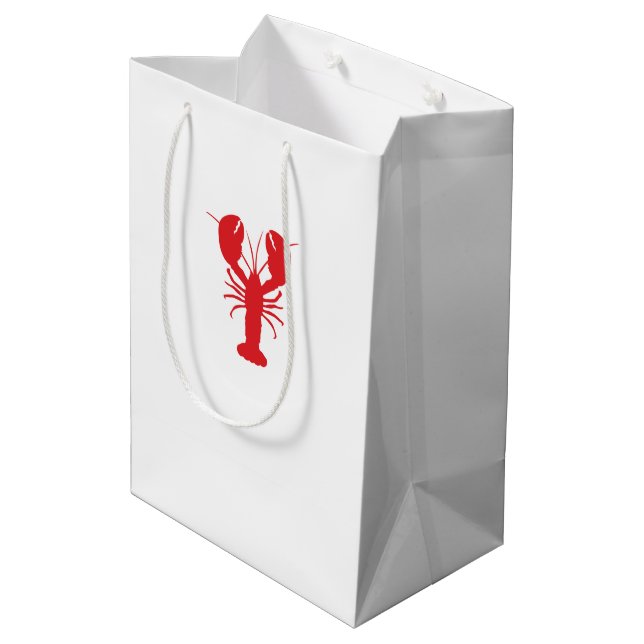 Red Lobster Preppy Coastal Maine Ocean Fun Medium Gift Bag (Back Angled)