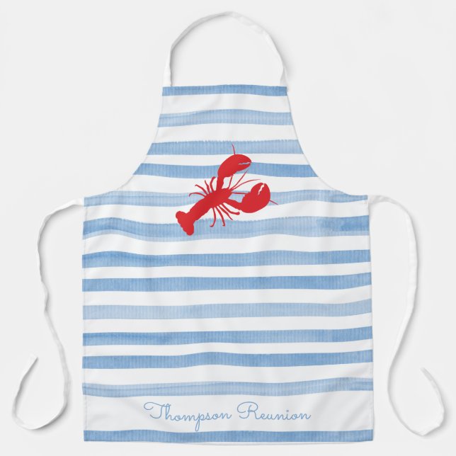 Red Lobster Stripe Watercolor Family Reunion Text  Apron (Front)