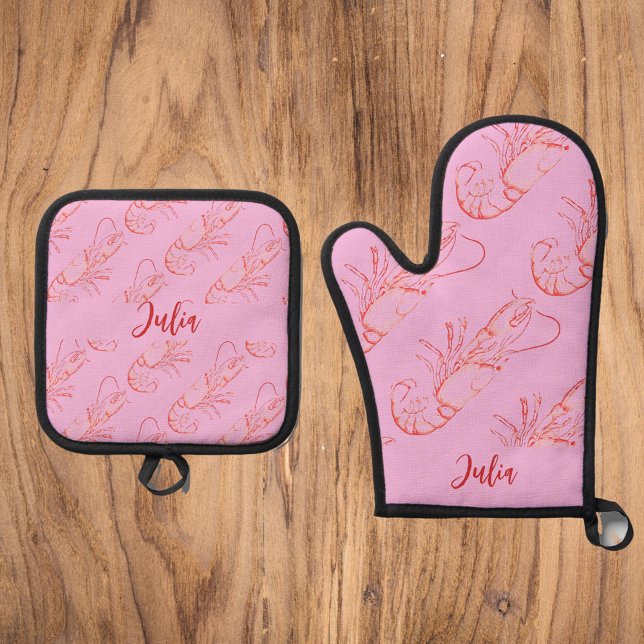  red  lobsters- add name  oven mitt & pot hol holder set (Creator Uploaded)