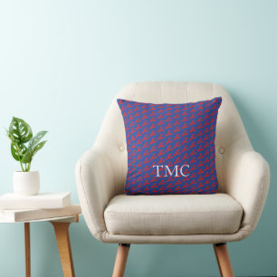 Red Lobsters Blue Preppy Monogram INITIALS Coastal Throw Pillow