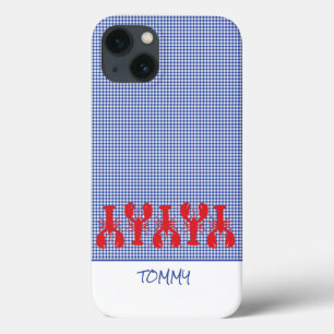 Red Lobsters Preppy Blue Gingham Name Fun   iPhone 13 Case