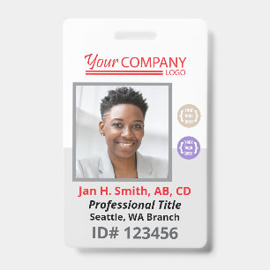 Red Logo Employee Photo ID Entry Card, Bar Code Badge