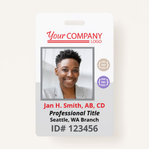 Red Logo Employee Photo ID Entry Card, Bar Code Badge