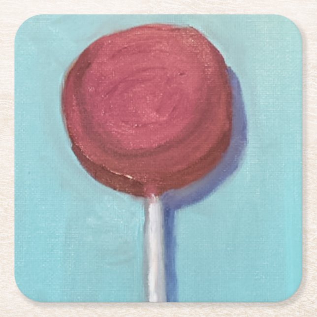 Red Lollipop Square Paper Coaster (Front)