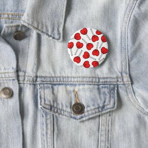Red Lollipops, Heart Lollipops, Lollipop Pattern 2 Inch Round Button