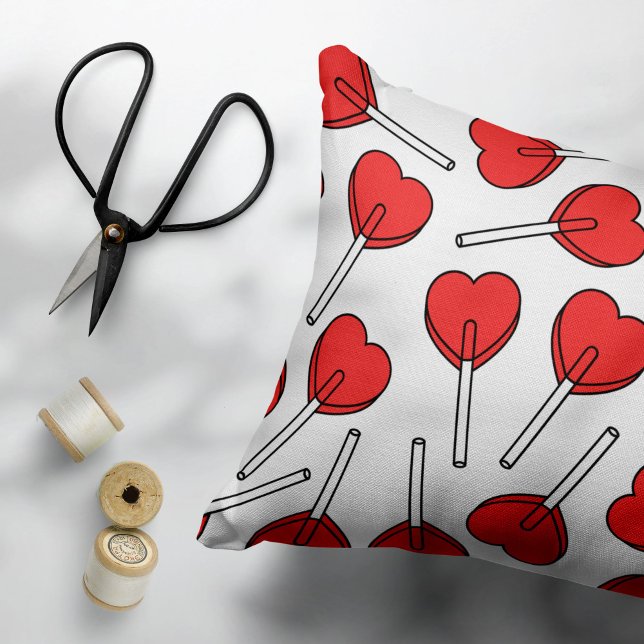 Red Lollipops, Heart Lollipops, Lollipop Pattern Accent Pillow (Creator Uploaded)