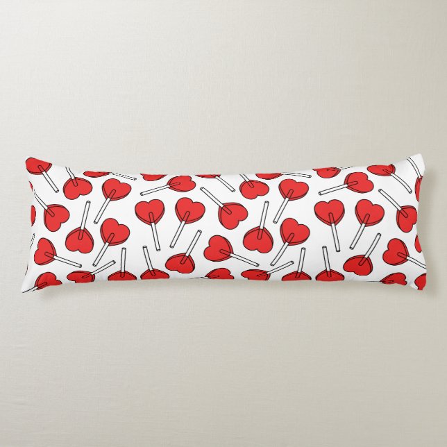 Red Lollipops, Heart Lollipops, Lollipop Pattern Body Pillow (Front)