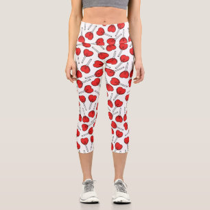 Red Lollipops, Heart Lollipops, Lollipop Pattern Capri Leggings