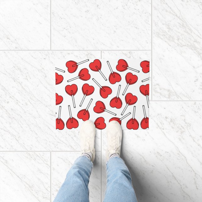 Red Lollipops, Heart Lollipops, Lollipop Pattern Doormat (Indoor)