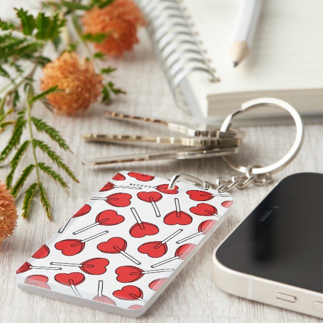 Red Lollipops, Heart Lollipops, Lollipop Pattern Keychain (Front Right)