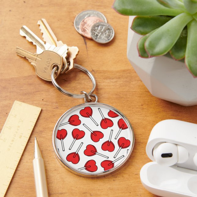 Red Lollipops, Heart Lollipops, Lollipop Pattern Keychain (Desk)