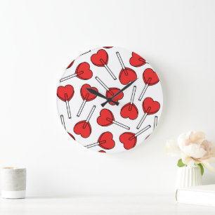 Red Lollipops, Heart Lollipops, Lollipop Pattern Large Clock