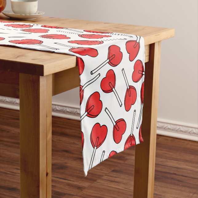Red Lollipops, Heart Lollipops, Lollipop Pattern Medium Table Runner (In Situ)
