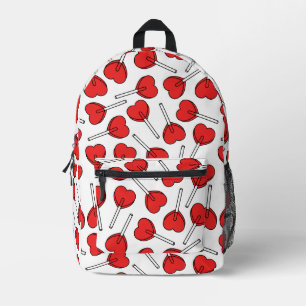 Red Lollipops, Heart Lollipops, Lollipop Pattern Printed Backpack
