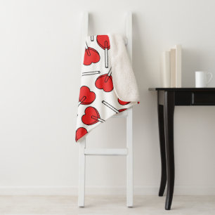 Red Lollipops, Heart Lollipops, Lollipop Pattern Sherpa Blanket