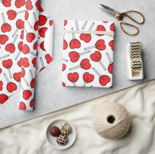 Red Lollipops, Heart Lollipops, Lollipop Pattern Wrapping Paper