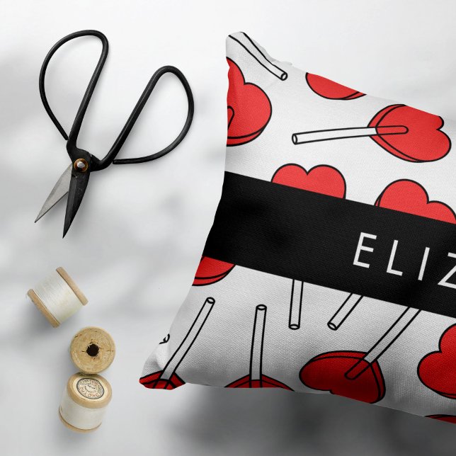 Red Lollipops, Heart Lollipops, Lolly, Your Name Accent Pillow (Creator Uploaded)