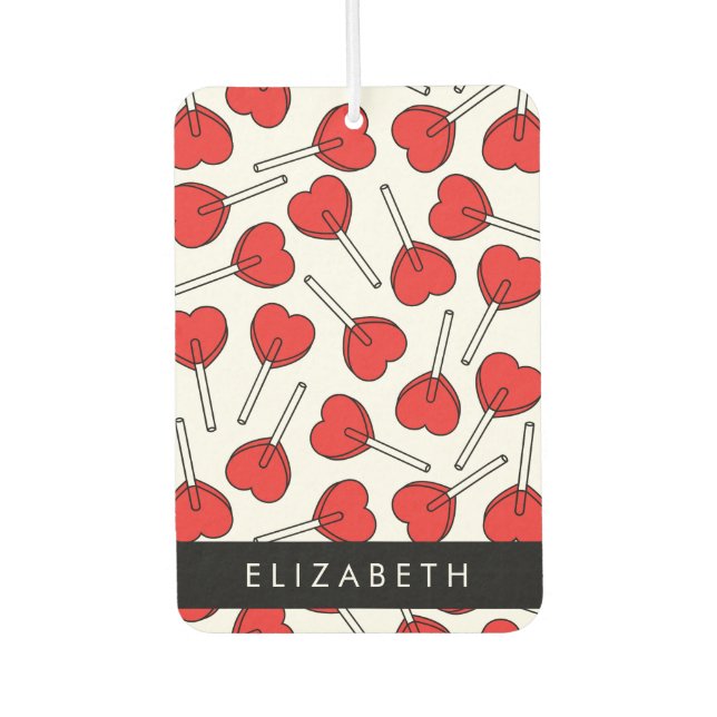 Red Lollipops, Heart Lollipops, Lolly, Your Name Air Freshener (Front)