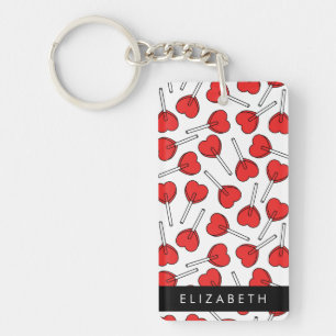 Red Lollipops, Heart Lollipops, Lolly, Your Name Keychain