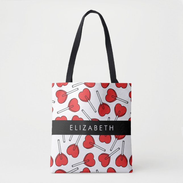Red Lollipops, Heart Lollipops, Lolly, Your Name Tote Bag (Front)