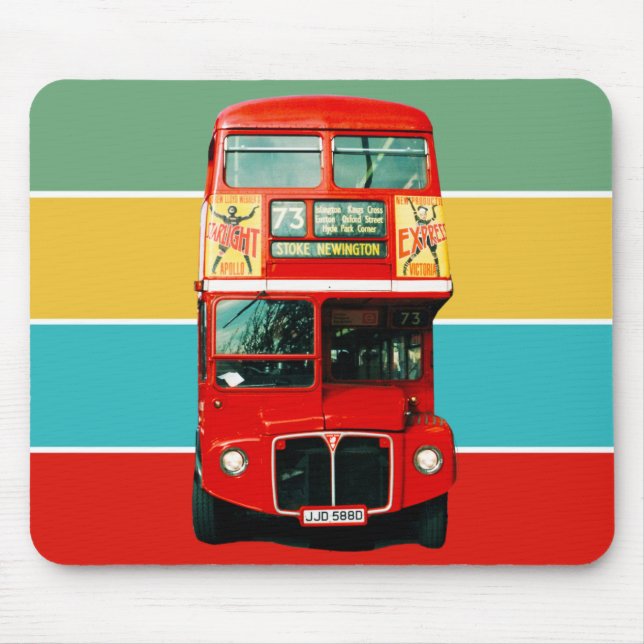 Red London Bus on Coloured Stripes Mouse Pad (Front)
