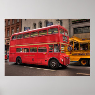 Red London bus on Whitehall, London England Poster